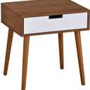 Light Walnut/White Side End Table Nighstand with Drawer 22.5" H, 19"W x 16"D x 22.5"H