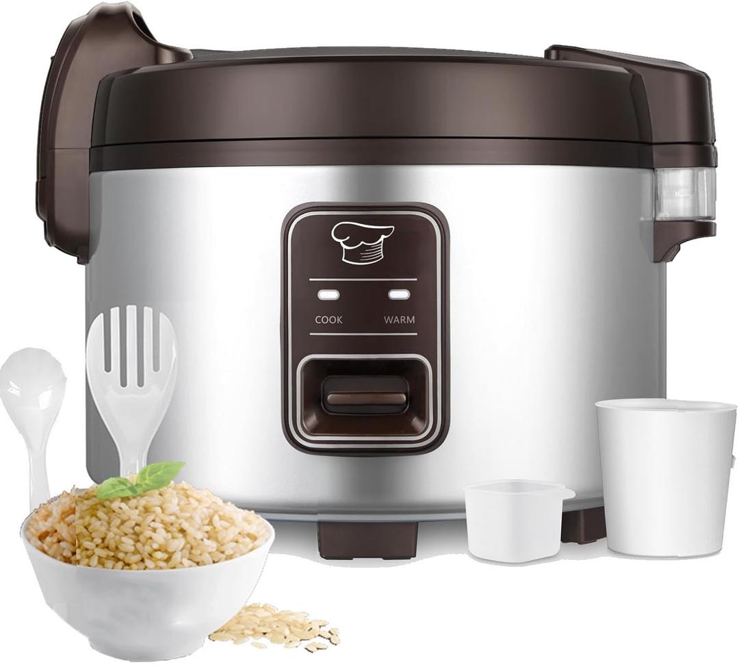 15.8QT Large Commercial rice cooker 84 cups cooked / 32 cups uncooked rice Commercial Electiric Rice Warmer for 60-70 people, with One-Touch Operation (Silver & Black)