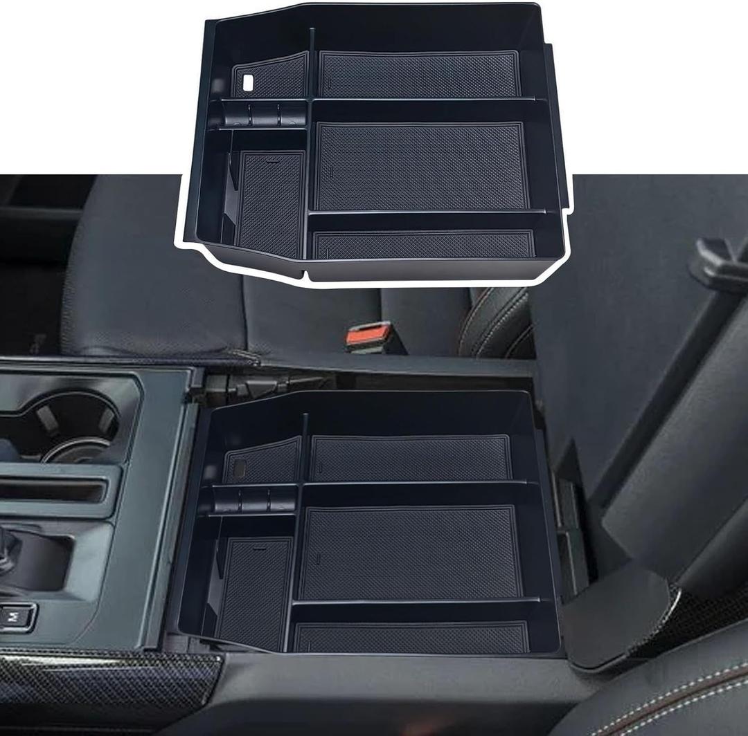 Zxiaochun Center Console Organizer Compatible with 2021 2022 2023 2024 Ford F150 Interior Accessories, Armrest Box Insert Storage Tray (Full Console w/Bucket Seats ONLY) Black Trim