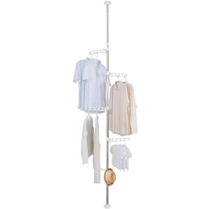 Hershii Adjustable Clothes Drying Rack Indoor Balcony Laundry Storage Organizer Shelf Garment Coat Display Hanger Stand DIY Floor to Ceiling Telescopic Tension Pole Tidy Rail - Ivory (Adjustable Height: 68.9-137.80 Inch, Ivory With 5 Arms & 1 Hook)