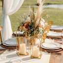 Gold Lanterns Decorative Indoor: Set of 2 Lanterns with Glass for Wedding Table Centerpieces Candle Holder for Fireplace Patio Porch Modern Home Decor