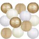 Paper Lanterns Gold White Round Hanging Chinese Lanterns for Wedding Birthday Party Boho Baby Shower Decorations Pack of 12