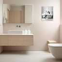 Funny Animals Bathroom Canvas Wall Art Penguin in Bathtub Wall Art Funny Animal Bathroom Painting Black and White Penguin Bathtub Pictures for Bath Restroom Wall Decor Framed 8X10 inch