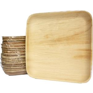 Disposable Party Plates Square 8" [200] Eco Friendly Palm Leaf Plates Biodegradable For Party,BBQ,Camping,Wedding | Bamboo Plates Disposable Compostable Rustic Party Plates (beige,yellow ,wooden)