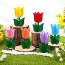 Yuntau 6pcs Spring Tulips Wood Signs Rustic Farmhouse Tulip Flowers Table Decoration Retro Tulip Table Centerpiece Tiered Tray Decor Multicolor Tulips Floral Block Tabletop Signs Home Decor(Vibrant)
