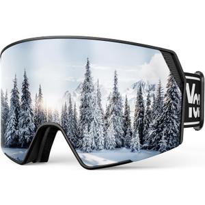 Ski Goggles Men Women,OTG Snowboard Goggles Over Glasses,Anti Fog Winter Sports Goggles for Snowboard Snowmobile (Silver-cylin-vlt 16.2%)