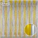 Melsan Gold and Silver Tinsel Curtains - 3.2ft X 8ft Foil Fringe Curtain Photo Backdrop for New Year Eve, Anniversary, Graduation, Birthday Party Backdrop - Set of 3