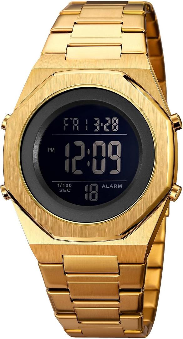 Men's Wrist Watches Stainless Steel Digital Watch Men, Hexagon Designer Watch for Men, Waterproof Watch with Alarm Date & Light