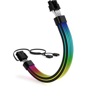 Sirlyr RGB 8 Pin PCIE Cable,Bright ARGB GPU Cables Extension for RTX 3060 4060 4070 Radeon RX 6600 580 Graphics Card Power Supply 5V3Pin PC Case Accessory Black