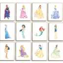 Watercolor Princess Wall Art Collection, Set of 12 Prints, Fairy Tale Theme Nursery Decor, Girls Room Artwork - 8 x10 Poster Print - UNFRAMED