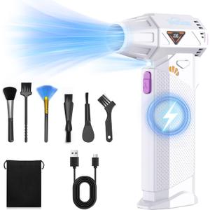 Compressed Air Duster, 210000RPM Mini Electric Air Duster Equipped with Continuously Variable Speed, Cordless Turbo Blower for Keyboard, PC, Car, Home, Outdoor (White)