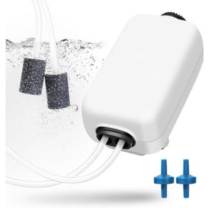 AQUANEAT Aquarium Air Pump, Fish Tank Air Bubbler, Adjustable Dual-Outlet Hydroponic Oxygen Aerator with Air Stones, Airline Tubing, Check Valves (20-100 Gallons)