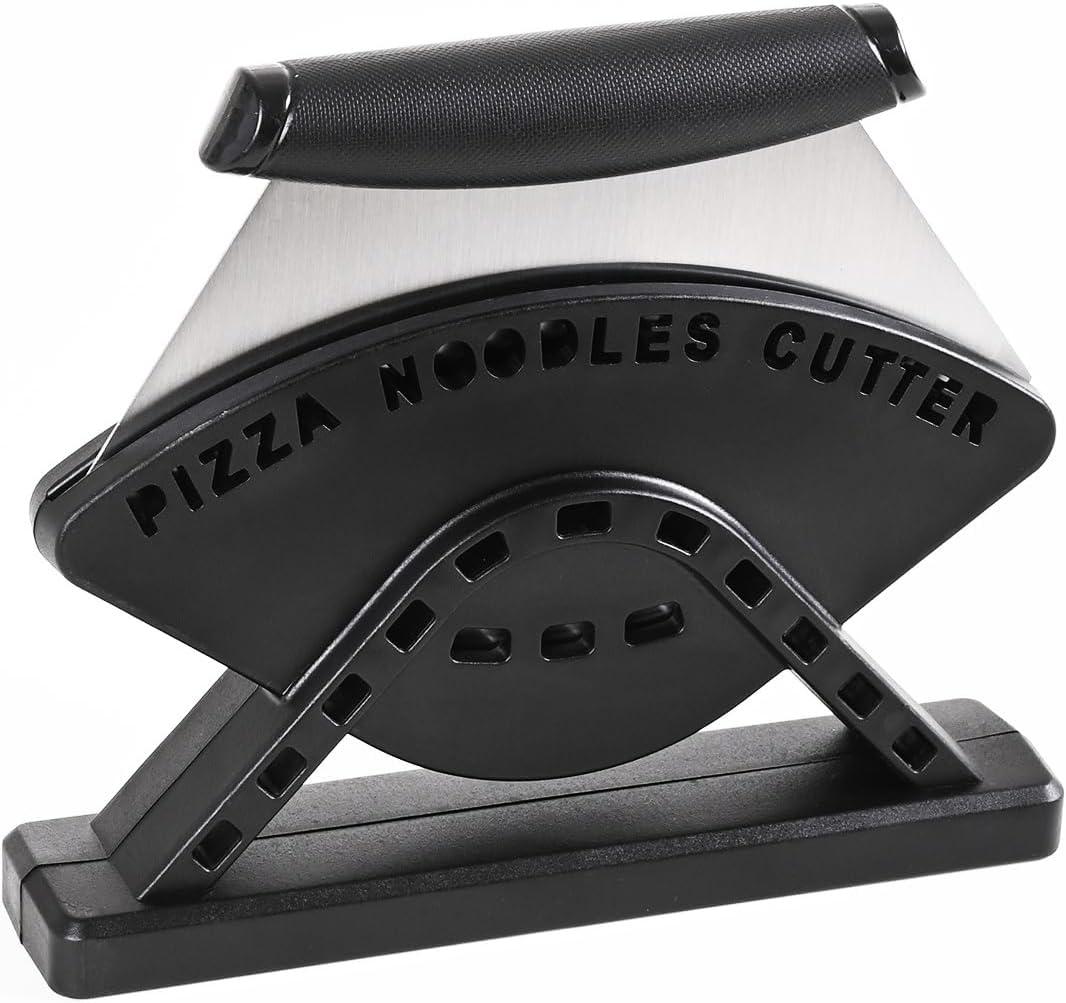 5.9inch Pizza Cutter Slicer Rocker Chopper Knife with Stand Blade Cover, Stainless Steel Sharp Mezzaluna Chopping Rocking Mincing Knife for Salads Veggies Herbs Meats Pizza