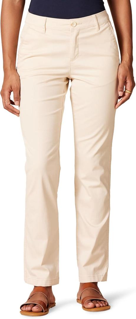Amazon Essentials Women's Straight-Fit Stretch Twill Chino Pant, Light Tan, 14