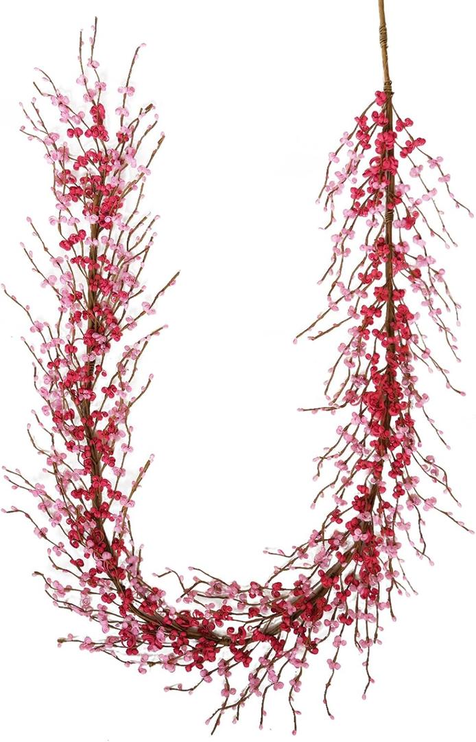 idyllic 6 Ft Valentine's Day Pink & Red Flower Wreath Decorations, Artificial Floral Garland with Bendable Stems for Front Door Mantel Table Bedroom Wedding Decor