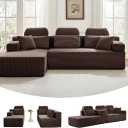 104" L Shaped Boneless Couch Sectional Sofa with Chaise & Headrest, Boneless Deep Seat Plush Corduroy Couches for Living Room, No Assembly Required (Brown, 104" L-shapred Chaise)