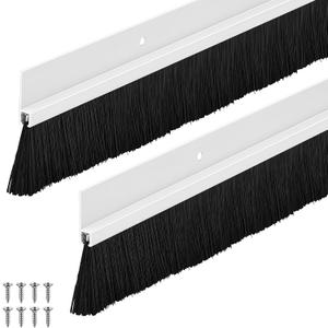 Frienda 2 Set Door Brush Bottom Sweep Brush Weather Stripping Aluminum Door Seal with Screws for Gaps up to 1 Inch, for Home, Commercial Gate, Fill Gaps Dust, Debris (1 x 36 Inch,White)