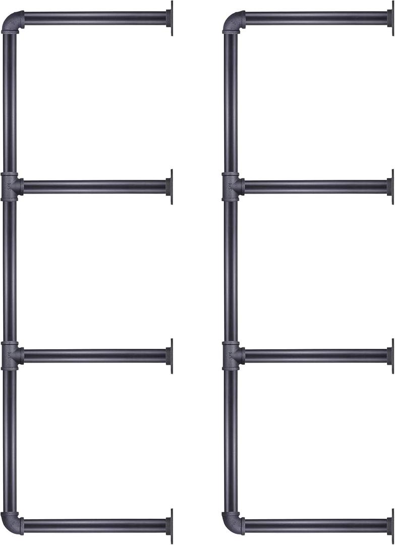 MUZIK 4 Tier Industrial Wall Mount Iron Pipe Shelf, Vintage Industrial Wall Mount Bookshelf Shelving Unit, DIY Open Bookshelf, Shelf Shelves, Kitchen Shelves, 2 Pack 40 Inch, 3/4 Pipe Nipple