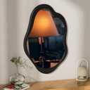 24"x 15" Black Wavy Wall Mirror Wood Frame, Modern Decorative Asymmetrical Mirror for Bedroom, Living Room, Entryway