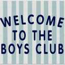 Boys Playroom Decor, Welcome To The Boys Club Linen Canvas Banner, Blue Striped Wall Hanging Flag for Toddler Room Nursery Classroom, 20x30 Inch -A21