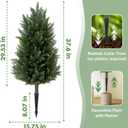 Pair Artificial Cedar Topiary Trees, 3ft UV-Resistant Faux Cypress shrubs w/Ground Spikes (Including Lights),Tall Evergreen Decorative Plants for Outdoor & Indoor Porch, Patio, and Garden