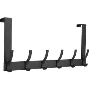 Optish Over The Door Hooks, Door Hanger Hooks for Hanging, Over The Doors Towel Racks for Bathroom with 12 Coat Hook, Coat Rack Dorm Essentials Bathroom Accessories 1 Pack, Black