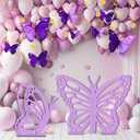 Yousoontic 2 Pcs Large Wood Butterfly Prop 20 Inch and 17.5 Inch Butterfly Standing Wings Cutout Backdrop Decoration for Birthday Baby Shower Wedding Party (Purple)