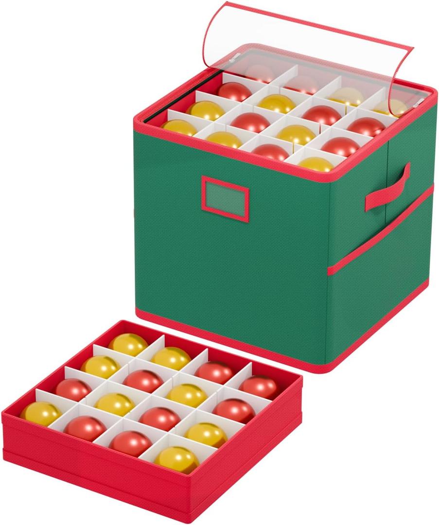 2 x Christmas Ornament Storage Box with Dividers 4 Removable Trays Christmas Storage Container Store Up to 64 Holiday Ornaments 3 Inch Christmas Ball Storage Container Bins for Xmas Decorations (Green)
