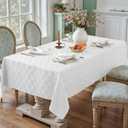 Larponder Summer Tablecloth Rectangle, Jacquard Polyester Table Cloth, Washable & Spill Proof Table Cover for Spring Kitchen Dining Party Picnic (Square, 52" x 52", White)