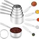 Joyhill Stainless Steel Measuring Cups and Spoons Set of 10 Piece, Nesting Metal Measuring Cups Set with Soft Touch Silicone Handles for Dry and Liquid Ingredients, Cooking & Baking (Silver)