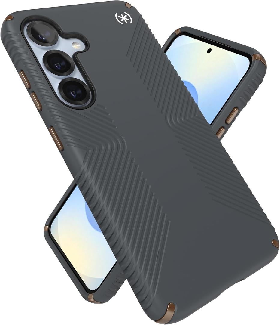 Speck Samsung Galaxy S25 Case - Presidio 2 Grip + Magnet, 13-Foot Drop Protection, No-Slip Grips, Raised Bezel, Enhanced Buttons, Charcoal Grey/Cool Bronze