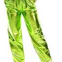 SIAEAMRG Womens Shiny Metallic High Waist Stretchy Jogger Pants, Wet Look Hip Hop Club Wear Holographic Trousers Sweatpant Size S