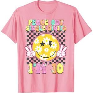 Peace Single Digits I'm 10 Smile Face for Birthday Girls T-Shirt, Small