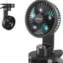 AMACOOL Desk Fan, Quiet Small Desktop Table Fans - 30Hrs Running, 270Tilt, 90Oscillating, Easy to Clean USB Fans, Smart Display Rechargeable Portable Fan for Home Office Bedroom Travel Camping (5000mAh, Black)