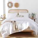 ROSGONIA Juego de edredn blanco tamao Queen, 3 piezas (1 edredn blanco bohemio y 2 fundas de almohada) para todas las estaciones, ropa de cama suave y ligera