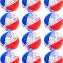 12 Pack 16" Inflatable Patriotic Beach Balls,4th of July Red White and Blue Stars Glitters Beach Ball Bulk,250th Anniversary Pool Toys for Kids & Adults Summer Swimming Pool Beach Party Game Water Toy