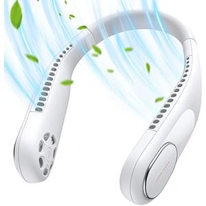 SWEETFULL Portable Neck Fan Bladeless Personal Fan 4000mAh Rechargeable Battery Operated Wearable Small Fan, 360° Cooling Airflow, 3 Speed Neck Cooler for Women Men (5000mAh, Black) (Light White)