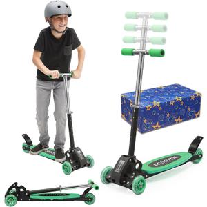 Scooters for Kids 3-7, Heavy Duty 3 Wheel Toddler Scooter 120 lb Capacity, Foldable Kick Scooter with 4 Level Adjustable Handlebar, Wide Deck, Safe Metal Rear Brake, Lean to Steer, Boy Girl Child Gift (Green)