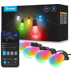 Govee Smart Outdoor String Lights H7021, RGBIC Warm White 96ft (2 Ropes of 48ft) LED Bulbs for Outdoor Decorations, WiFi Patio Lights Work with Alexa, Google, APP Control, IP65 Waterproof