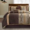 LANCO MODERN LIFESTYLE King Comforter Set, Brown, 7 Pieces Bed in a Bag, Ultra Soft Jacquard with Solid Piecework, Luxury Bed Set with Comforters, Bed Skirt, Pillow Shams and Decorative Pillows