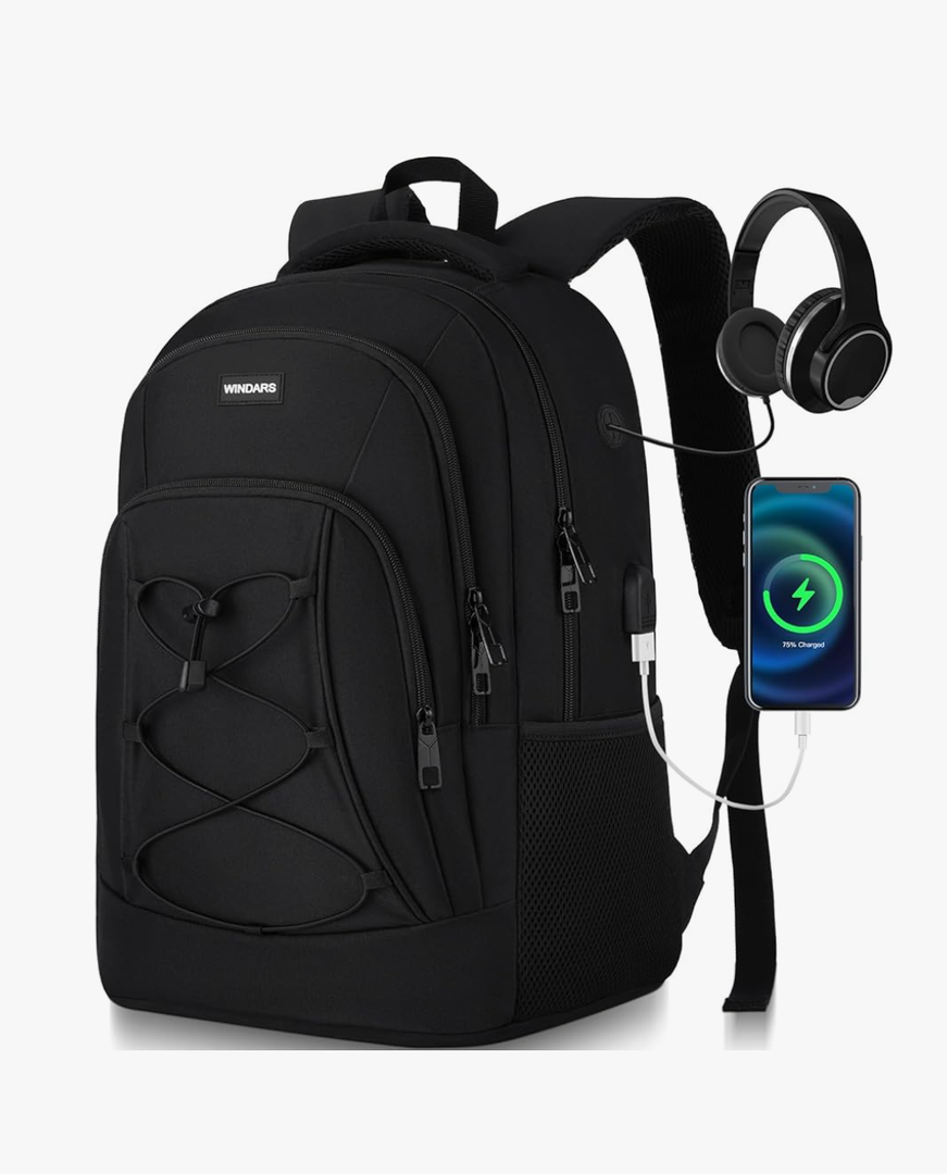 Backpack for Men and Women, Casual School Backpacks for Teens Boys and Girls, Water Resistant Bungee Students Bookbag 15.6 inch Laptop Bag with USB Charger for College High School Travel