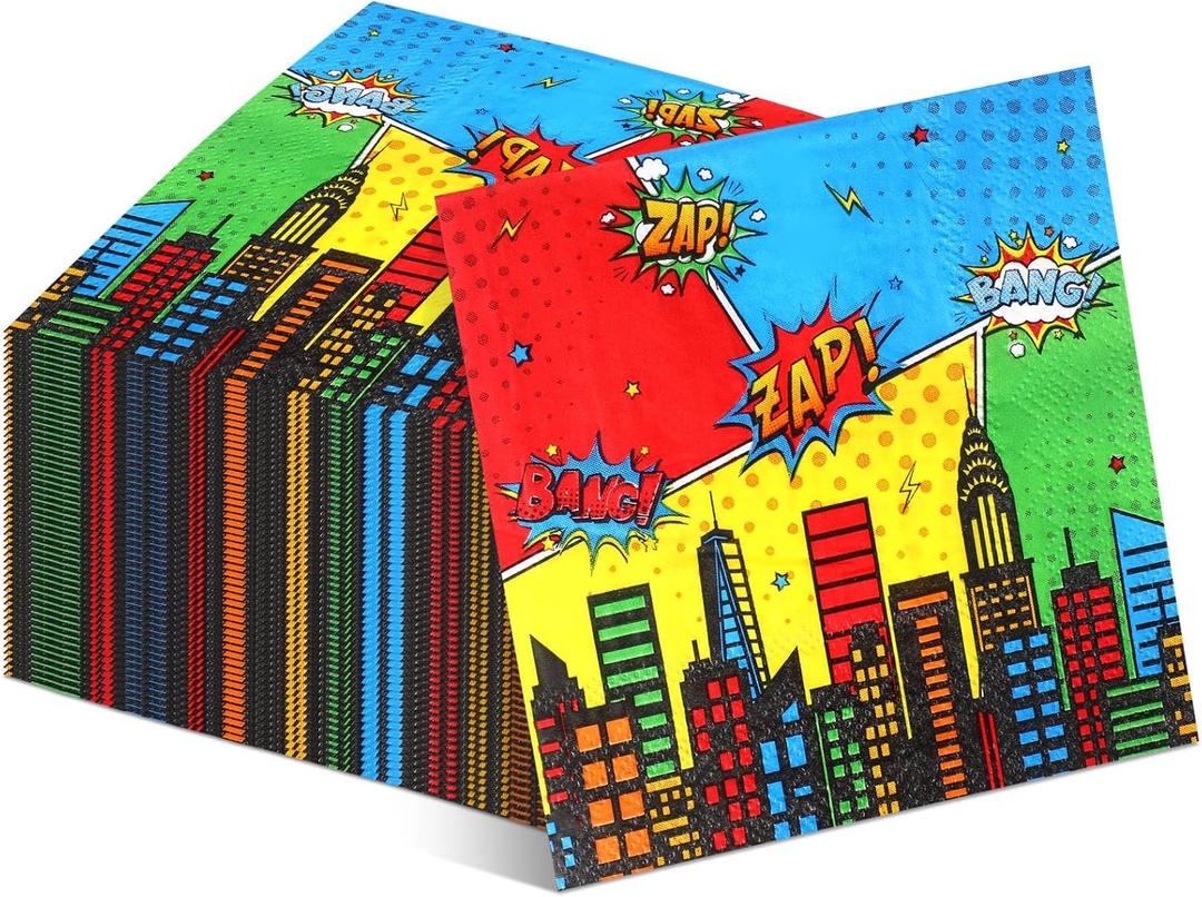 Honoson 100 Hero Theme Party Napkins Hero Party Supplies Hero Themed Party Decoration Disposable Paper Napkins for Birthday Baby Shower Party Supplies Favor