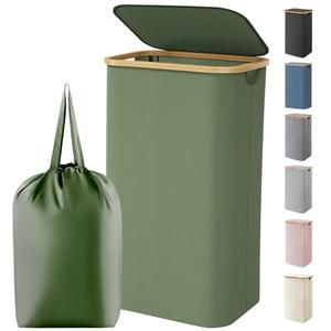 Lifewit 100L Laundry Basket with Lid, Clothes Hampers for Laundry with Bamboo Handles and 1 Removable Bag, Large Foldable Laundry Hamper for Bedroom, Bathroom, Dorm, Laundry Room, Green