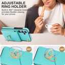 Asuwish Phone Case for Samsung Galaxy S24 Plus S24+ 5G Wallet Cover with Tempered Glass Screen Protector and RFID Blocking Ring Credit Card Holder Leather Cell S24plus 24S + S 24 24+ Women Men Teal