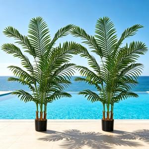 5FT Artificial Palm Trees 2 Pack, Lifelike Tropical Cane Palm