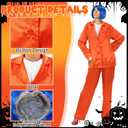 4 Pcs Halloween Horror Movie Costume Accessories Set, Womens Pajamas Set Orange Outfit, Blue Wig, Striped Gloves for Women Cosplay Party
