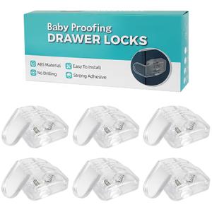 6-Pack Baby Proofing Lock For Drawer, Maveek Child Proof Locks For Corner Drawer Thinner Door Cabinet Kitchen Cupboard Dresser Fridge, Childproof Furniture Latch For 0-12 Month Infant (6 Clear)