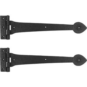 Renovators Supply Manufacturing Strap Hinge 15 in. Black Wrought Iron Spade Tip Strap Gate and Door Hinges with Hardware, Pack of 2