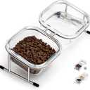 Hannadepot Elevated Cat Bowls, 15 Tilted Glass Raised Cat Food Bowl with Stainless Steel Stand, 2 Large Capacity Glass Cat Bowls and 4 Anti Slip Feet, Suitable for Cats and Little Dogs