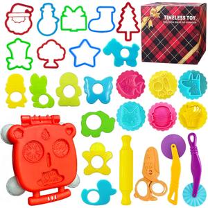 Dough Tool Set, 28 Pcs Dough Tools Sets for Kids Ages 4-8, Dough Accessories Includes Molds, Cutters Roller, Rolling Pins, Safety Scissors, Plastic Knife (Colorful3)